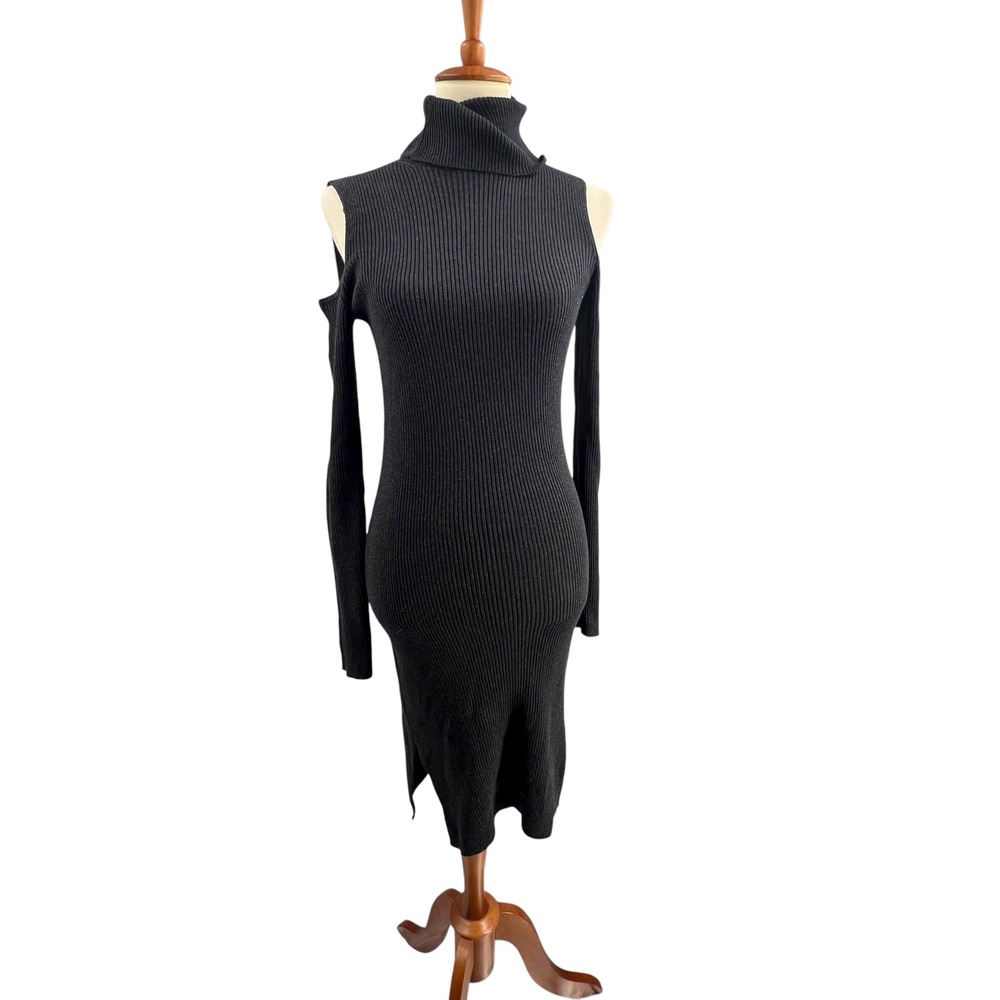 AllSaints Sweater‎ Dress Bernt Open Shoulder Dark Gray Knit Cotton Size 2
